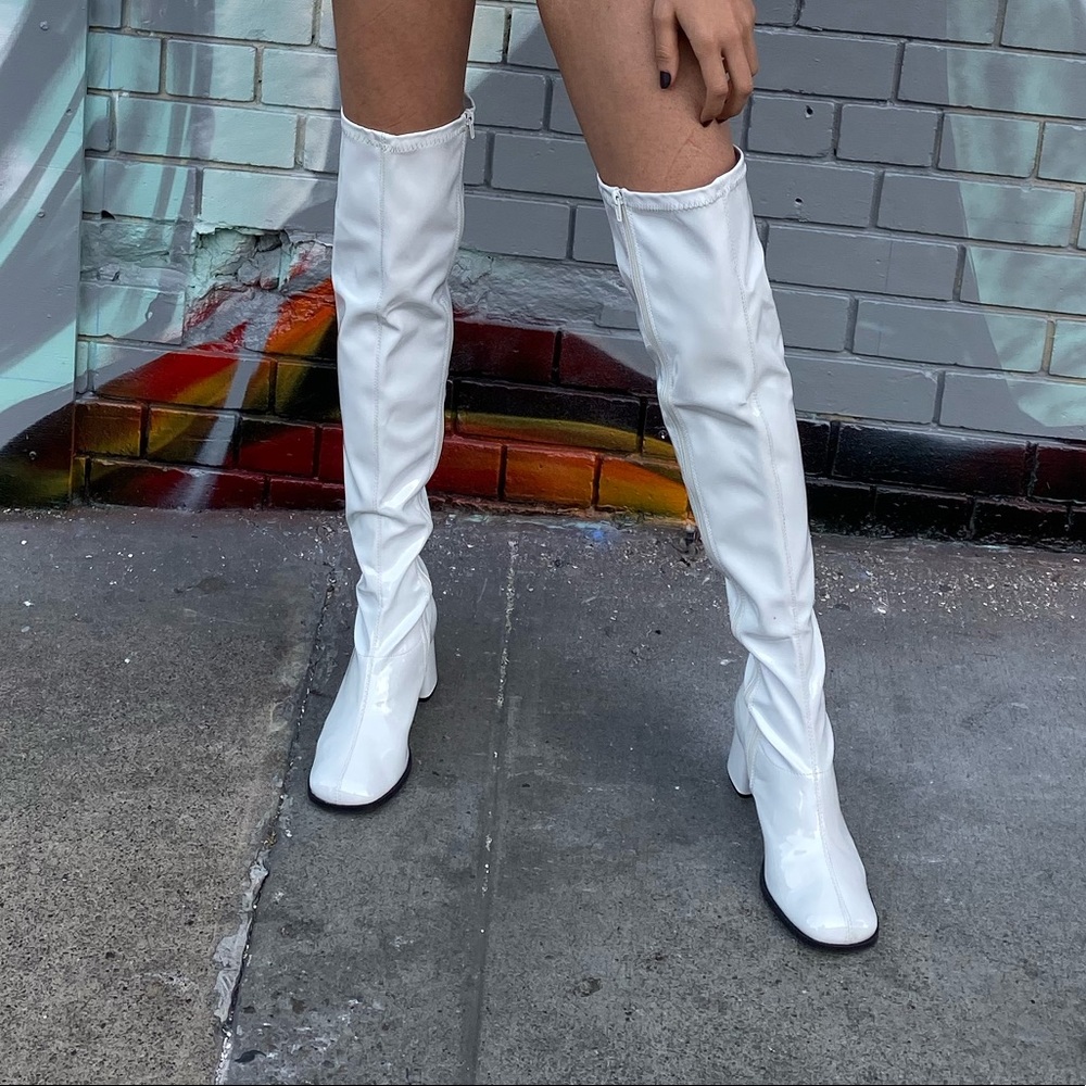 White vinyl over the knee boot size 9